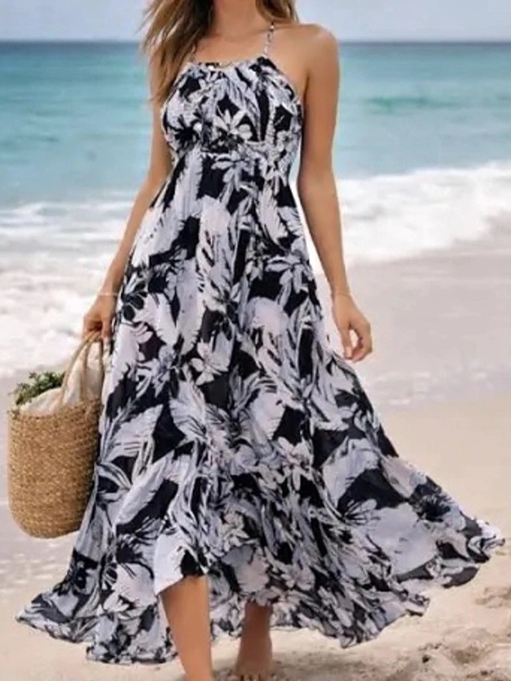 Free People Floral Maxi Dress in Black & Blue Size XS